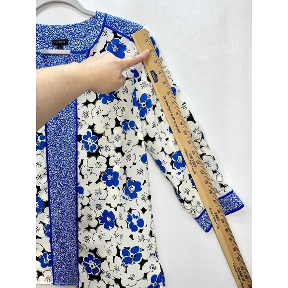 Talbots Floral 3/4 Sleeve Top Womens Small Blue White Notch Neck Popover Preppy - Picture 8 of 9